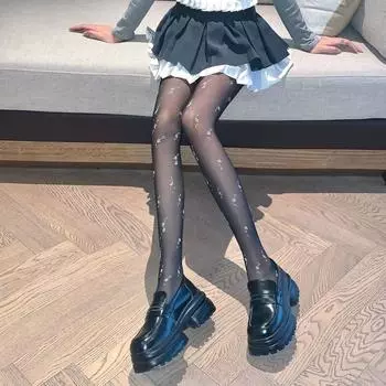 Милые цветочные колготки в японском стиле, чулки женские, модные, шелковые, прозрачные колготки женские 1Pc Black