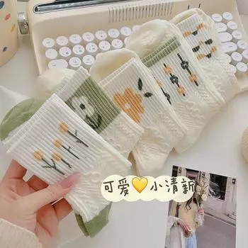 Милые цветочные носки женские средние носки Tide хлопковые носки японские спортивные белые студенческие весенние и летние чулки One Size тюльпан