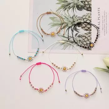 Милые цветы, веревочные браслеты, очаровательные браслеты в стиле бохо с кристаллами и бисером, подарок для друзей, женские блестящие летние праздничные украшения