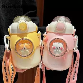 Милые детские бутылки для воды с трубочкой для девочек, 820 мл, большая емкость, кавайный мультфильм, студенческая школьная дорожная чашка для воды 820ml розовый