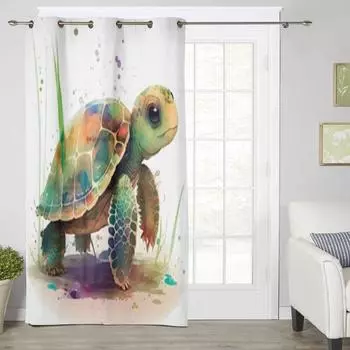 Милые детские черепахи в акварельном стиле, оконные шторы для гостиной, роскошный декор для спальни, занавески для кухни, занавески для окон 135W x 60H(cm) x1