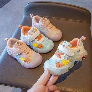 Милые детские кроссовки для ходьбы из дышащей сетки 2024 года, весна и осень, новая модная спортивная обувь для мальчиков и девочек, износостойкая, грязенепроницаемая 21 розовый