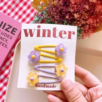 Милые детские мини-заколки для волос из смолы в виде цветка-яйца, детские заколки-невидимки для девочек, базовые пружинные семейные аксессуары для волос в одном стиле - 4 штуки