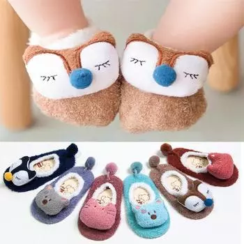 Милые детские носки для малышей, нескользящие, толстые, теплые носки 3-5 years ярко-розовый