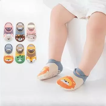 Милые детские носки для первых прогулок с изображением животных из мультфильмов, нескользящие носки для малышей, мальчиков и девочек, весенне-осенние домашние носки с ремешком S