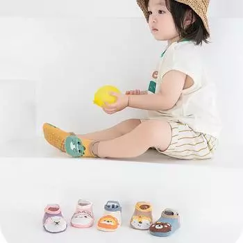 Милые детские носки для первых прогулок с изображением животных из мультфильмов, нескользящие носки для малышей, мальчиков и девочек, весенне-осенние домашние носки с ремешком S