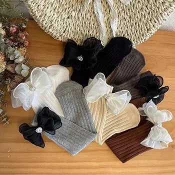 Милые детские носки принцессы для девочек, носки до середины икры с бантом в европейском стиле для девочек, весенне-осенние хлопковые гольфы для малышей бежевый