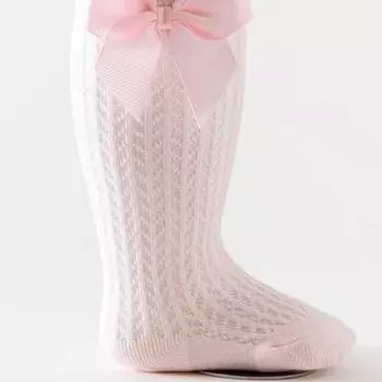 Милые детские носки с бантиками, хлопковые носки для девочек с бантиками, весенне-летние сетчатые детские носки до колена для малышей S жёлтый