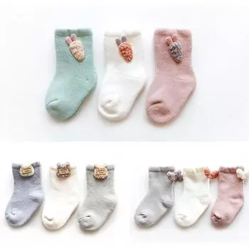 Милые детские носки с героями мультфильмов для новорожденных от 0 до 3 лет, хлопковые зимне-весенние мягкие теплые носки для малышей на полу для мальчиков и девочек, 3 пары/лот 0-6M
