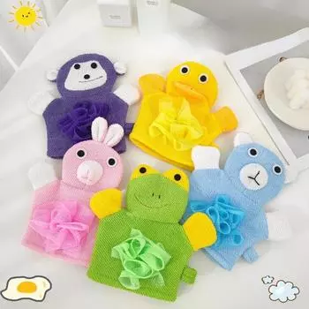 Милые детские перчатки для купания, мультяшные животные, отшелушивающая губка, щетка для душа, очищающая кожу детей, игрушка для ванны синий