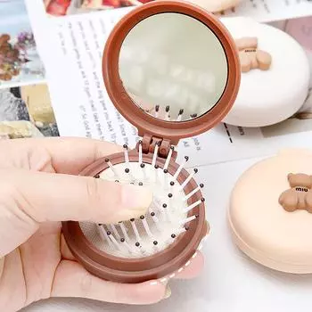 Милые детские щетки для волос, мини-милые складные мультяшные расчески для волос с зеркалом для детей и девочек, маленькая портативная массажная расческа as the picture