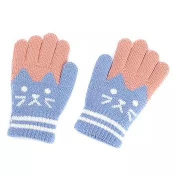 Милые детские утолщенные теплые перчатки для мальчиков и девочек, студентов, зимние вязаные варежки с изображением кота, перчатки для вязания на открытом воздухе, для велоспорта и катания на лыжах розовый