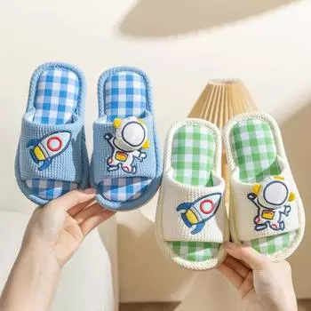 Милые детские весенние льняные детские домашние повседневные тапочки, летние тапочки с героями мультфильмов 24-25 жёлтый