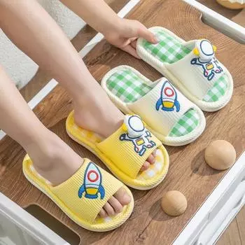 Милые детские весенние льняные женские домашние повседневные тапочки, летние тапочки с героями мультфильмов 24-25 жёлтый