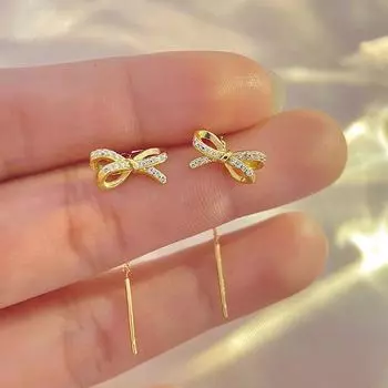 Милые девчачьи серьги-кабели средней длины с бантом, нишевый дизайн, трендовый