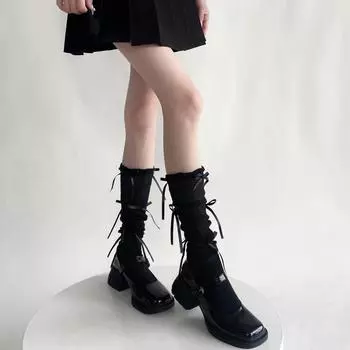 Милые девушки длинные носки чулки женские балетный стиль бандажные гольфы JK Лолита кавайные милые оборки носки женские чулки