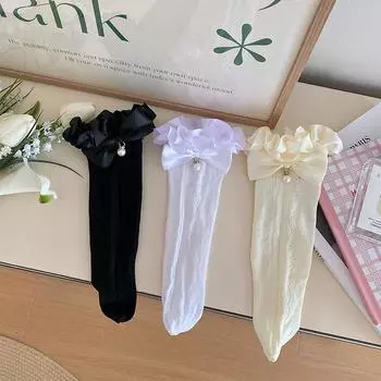 Милые девушки длинные носки женские чулки ажурные сексуальные кружевные сетчатые чулки Лолита кавайные банты милые оборки носки чулки белый