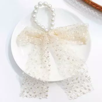 Милые девушки кружева жемчужные волосы банты резинки для волос ленты банты заколки для волос черно-белые кружевные повязки женские конский хвост аксессуары для волос