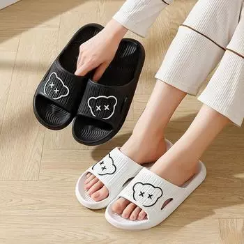 Милые девушки сандалии с сердечком и медведем, женские летние пара, верхняя одежда, домашние тапочки с защитой от запаха 36-37 чёрный