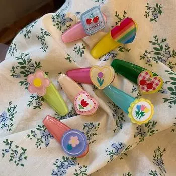 Милые девушки сердце розовый тюльпан челка боковой зажим вишневый персик сердце любовь заколки модные сломанные волосы фиксированный зажим зажим утконос