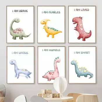 Милые динозавры животные детские плакаты на скандинавскую тему вдохновляющие цитаты настенный художественный принт холст картины фотографии декор для детской комнаты 21x30cm No Framed