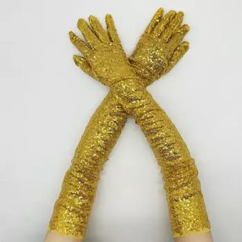 Милые длинные перчатки с блестками, эластичные варежки для маскарада, блестящие перчатки, аксессуары для платья синий