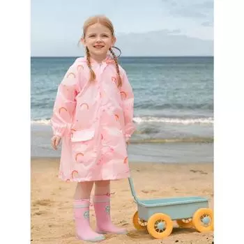 [Милые дождевики] Легкие милые дождевики | Для девочки/мальчика с принтом радуги/кролика/астронавта, свободного кроя, уличный дождевик-пончо с капюшоном для возраста 1-12 лет M розовый