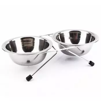 Милые двойные миски из нержавеющей стали для собак, щенков, кошек, корма для животных, миска для воды, железная подставка