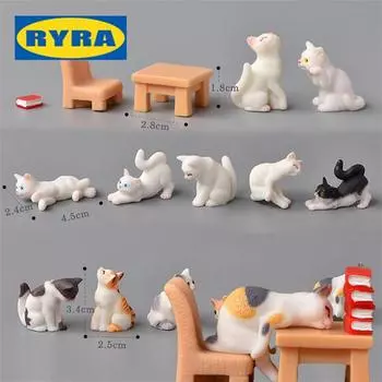 Милые фигурки кошек, игрушки, украшение комнаты, мультяшный персонаж, садовый орнамент, украшение, микроландшафт, статуэтка бонсай, изделия из смолы