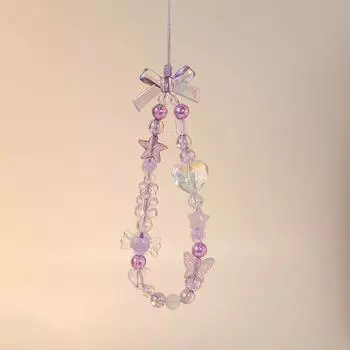 Милые фиолетовые ремешки для телефонов с бантом Y2K, эстетические сердечки, бисерные ремешки для телефонов, анти-потеря, цепочки для сотовых телефонов, ремешок на запястье для девочек, подарок