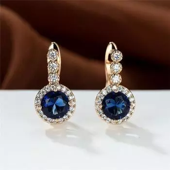 Милые фиолетовые серьги-кольца с кристаллами, розовое золото, маленькие серьги, аквамариновый циркон, круглые серьги из камня для женщин, свадебные украшения синий