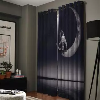 Милые фотографии животных, рыбалка, кошки, лунные оконные шторы, шторы для гостиной, декоративные предметы для гостиной 135W x 60H(cm)