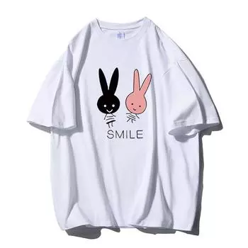 Милые футболки с принтом кролика, женские летние повседневные свободные футболки с круглым вырезом и коротким рукавом, женские модные хлопковые топы для леди XS