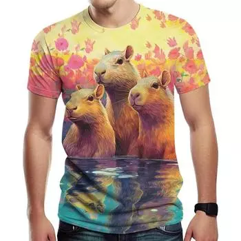 Милые футболки с рисунком капибары, модные тренды для мужчин и женщин, футболки с 3D-принтом животных, пуловеры, повседневные детские футболки в стиле Харадзюку S