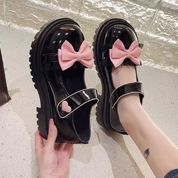 Милые галстуки-бабочкиТуфли в стиле ЛолитыЛатевая кожаКрючки и петлиТуфли Мэри ДжейнСлипоны для вечеринок 35 бежевый