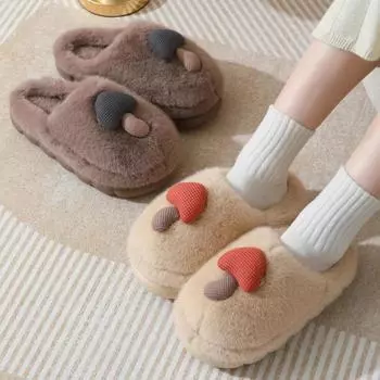 Милые грибовидные хлопковые тапочки женские осенне-зимние домашние тапочки из ЭВА с мягкой подошвой, наступающие на дерьмо, пушистые парные тапочки мужские 36