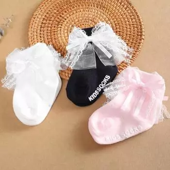Милые хлопковые носки для маленьких девочек, носки с бантом для новорожденных девочек, мягкие дышащие носки до щиколотки, От 0 до 3 лет M