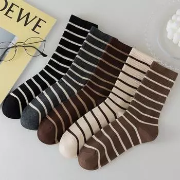 Милые хлопковые носки для женщин и девочек, полосатые хлопковые новинки, носки для спорта и повседневной носки one size чёрный