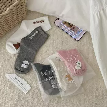 Милые хлопковые носки с рисунком щенка для девочек - однотонные носки средней длины в корейском стиле One Size розовый