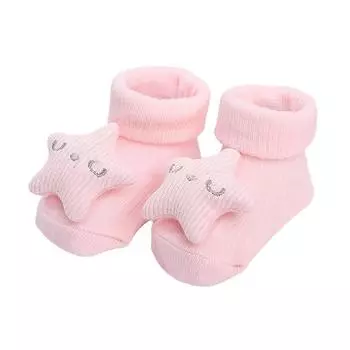 Милые хлопковые носки со звездами для новорожденных девочек и мальчиков, Нескользящие теплые носки-тапочки для младенцев, вязаные носки среднего размера S