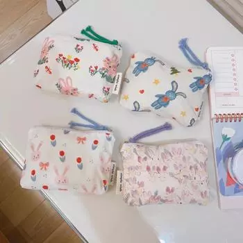 Милые хлопковые сумки для монет, кошелек, маленькая сумочка, сумки с розовым цветком, косметическая губная помада, органайзер для туалетных принадлежностей, сумка для хранения наушников