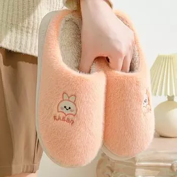 Милые хлопковые тапочки с героями мультфильмов для женщин, осенне-зимние, износостойкие, теплые и нескользящие, на толстой подошве, с вышивкой, для пар 36-37