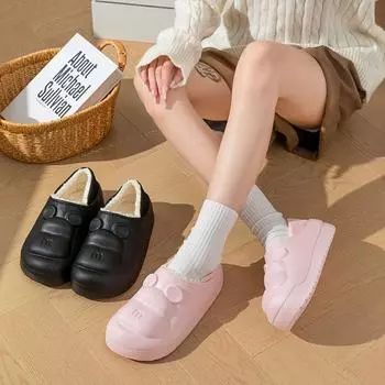 Милые хлопковые тапочки с медведем, женские новые осенние и зимние сумки и теплые нескользящие тапочки из хлопка на толстой подошве для дома 36-37 розовый