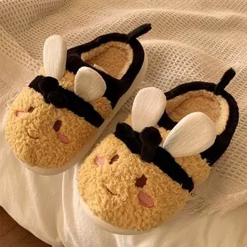 Милые хлопковые тапочки с рисунком для женщин, зимние, для студентов, для дома, нескользящие, с толстой подошвой, теплые, плюшевые, для защиты головы