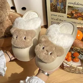 Милые хлопковые тапочки с рисунком из мультфильмов, женская верхняя одежда, зимняя толстая подошва, теплая мягкая домашняя обувь, съемная хлопковая обувь 36—37