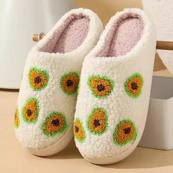 Милые хлопковые тапочки с вышивкой фруктов для пар, зимние домашние теплые, с мягкой подошвой, дышащие, удобные, нескользящие, для спальни, на плоской подошве, пушистые 36-37