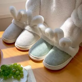 Милые хлопковые тапочки с заячьими ушками, женская зимняя домашняя одежда, бархат, удобная толстая подошва, парные тапочки с ощущением, что вы наступили на дерьмо розовый