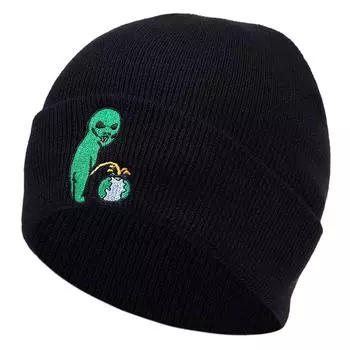 Милые хлопковые вязаные шапки-бини с мультяшной вышивкой, шерстяные шапки, зимние уличные лыжные шапки, шапка-бини-череп, горрас чёрный