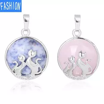 Милые хрустальные двойные кошки играют двойные ожерелья кулон из натурального камня подарки женские животные white crystal