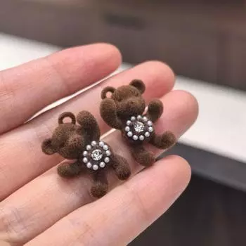 Милые и классные девчачьи серьги-медведи в виде бантика для девочек коричневый